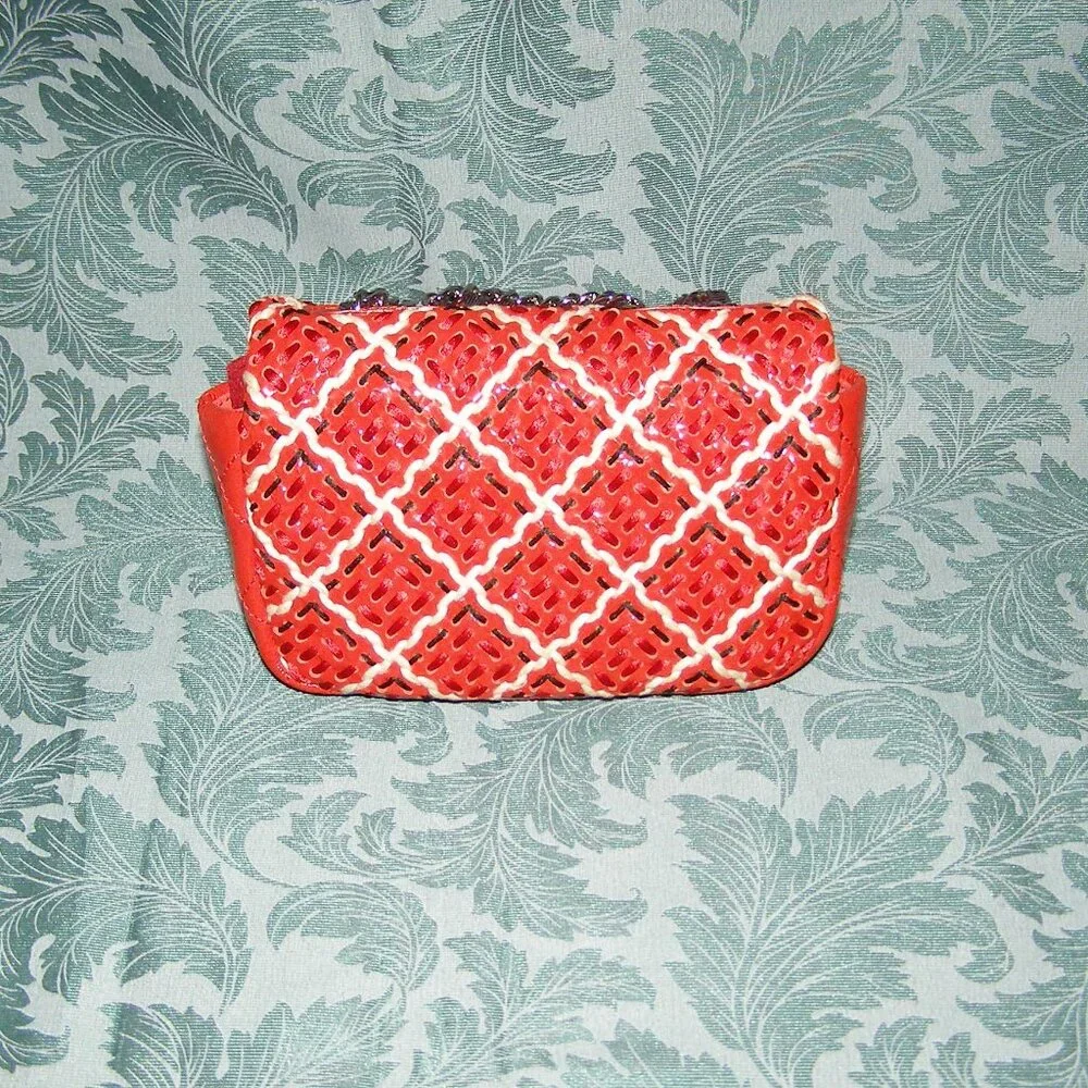 RARE Chanel Red Mini Patent Leather Woven Stitch Tweed Flap Bag